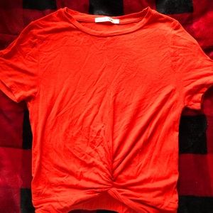 FASHION NOVA RED FRONT TIE CROP TOP